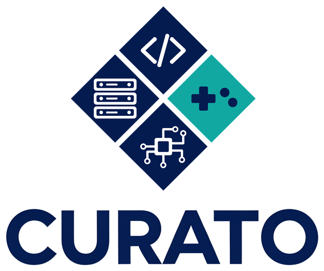 Curato logo: four diamonds representing coding, hosting, automation and games